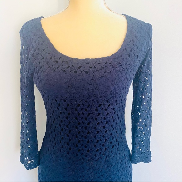 💕 Blue Knit Long Sleeves MIDI Dress SZ S - Picture 5 of 15
